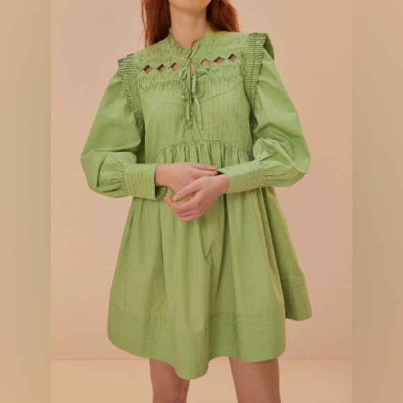 FARM Rio Dresses & Skirts - FARM Rio Lime Green Open Yoke Mini Dress